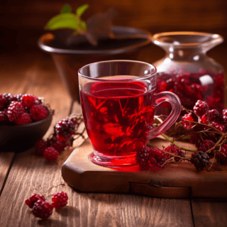 Zdjęcie przedstawiające szklankę pełną herbaty owocowej